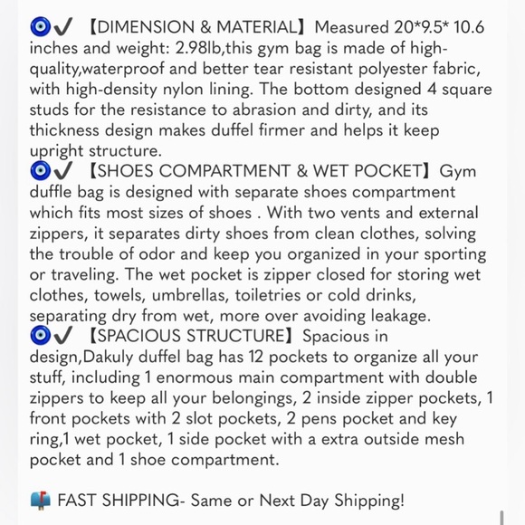 40L Waterproof Sports Bags Travel Duffel Bags Black - Picture 8 of 8